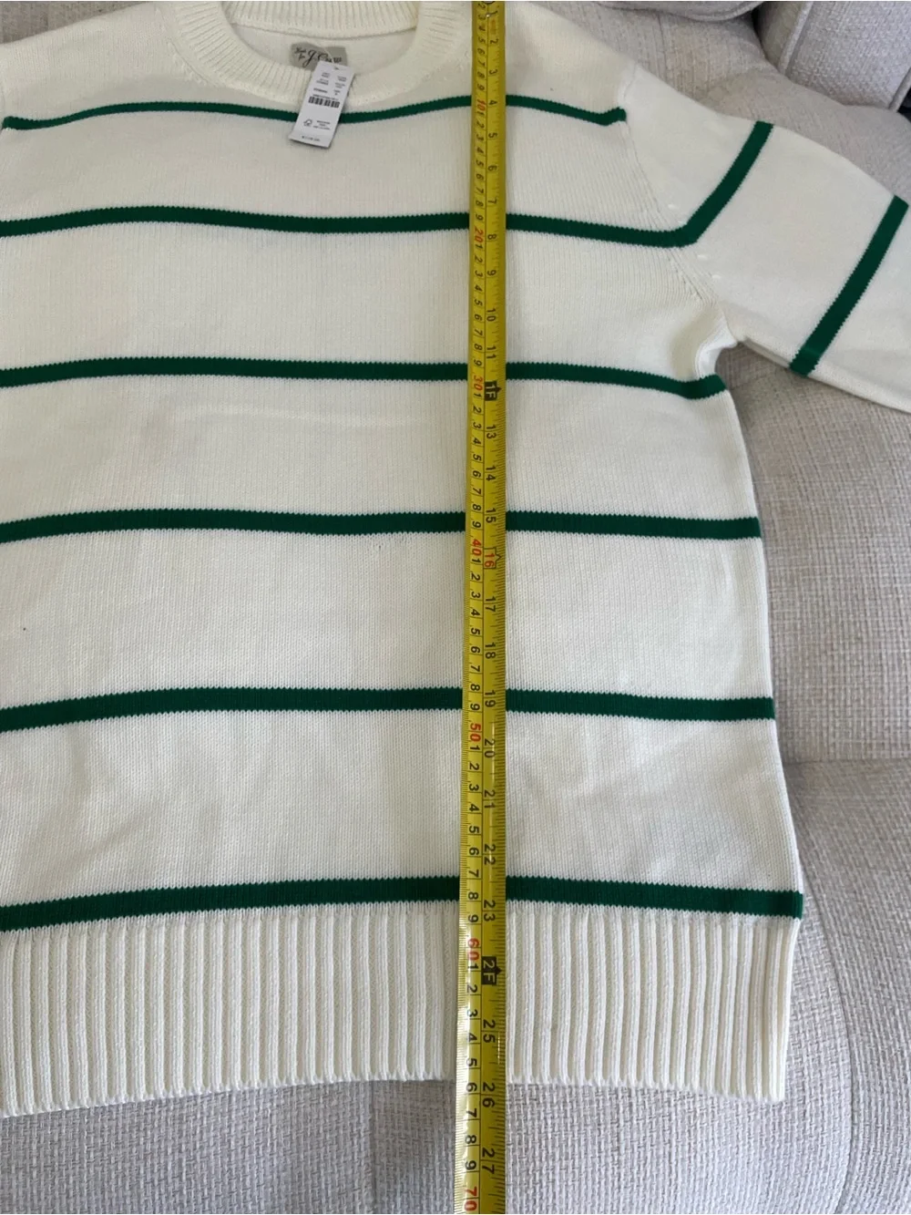 NWT J.Crew Heritage 100% Cotton Crewneck Sweater Ivory Jungle Green Stripe $118